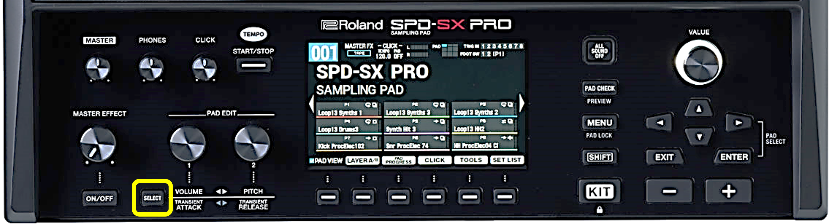 SPDSX PRO When I turn either the PAD EDIT [1] or [2] knobs, the message “Pad Edit Knob OFF