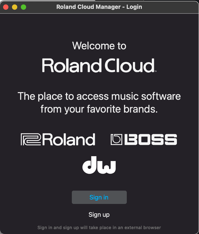 Roland Cloud Login Screen