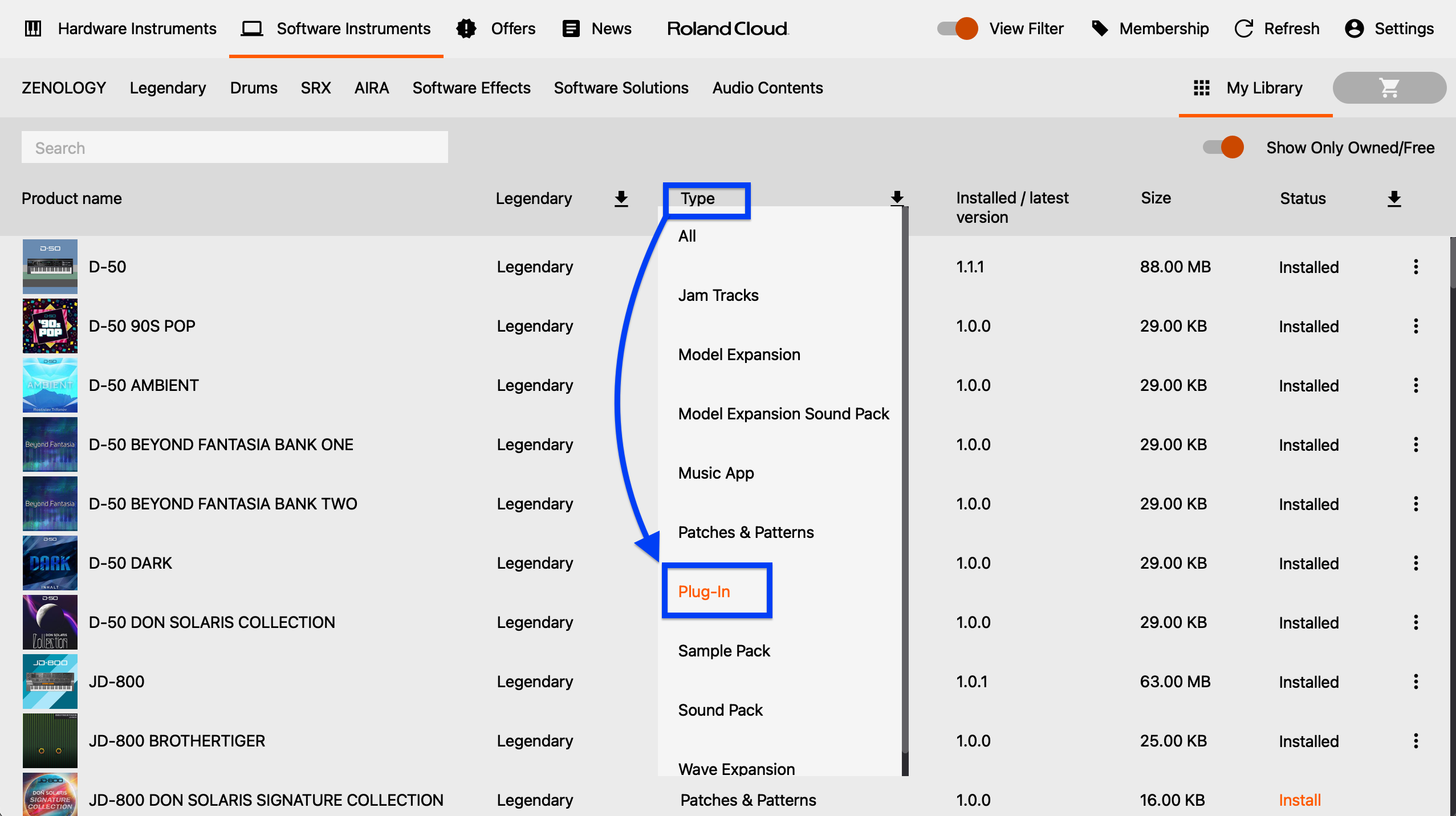 roland_cloud_manager_choose_plug-in