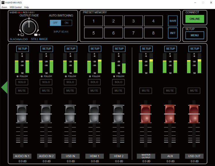 AUDIO MIXER screen