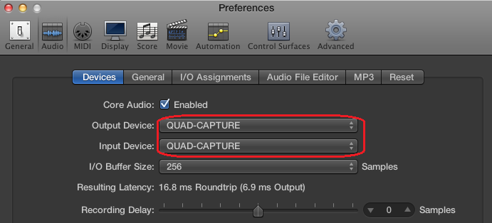 QUAD-CAPTURE, UA-55: Logic Pro X Audio Setup and Recording